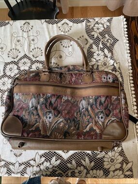 Givenchy Multicolor Floral Tweed Tapestry Travel Duffel with Brown Pleather Trim